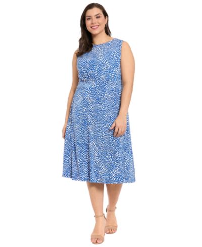 London Times Plus Size Sleeveless Jewel Neck Midi Dress