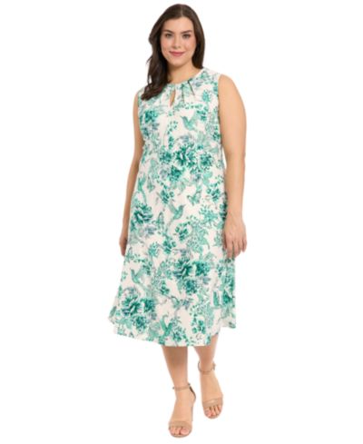 London Times Plus Size Sleeveless Keyhole Neck Midi Dress