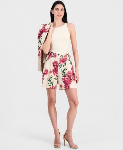 Женциальные шорты Tahari ASL Floral-Print Pleated