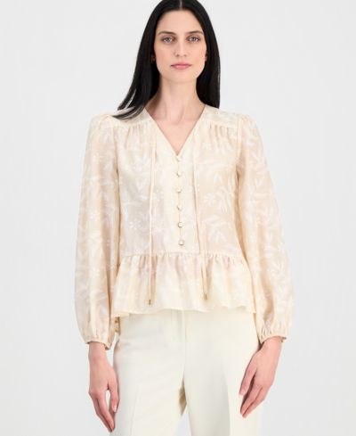 Tahari ASL Women's Long-Sleeve Peplum Blouse