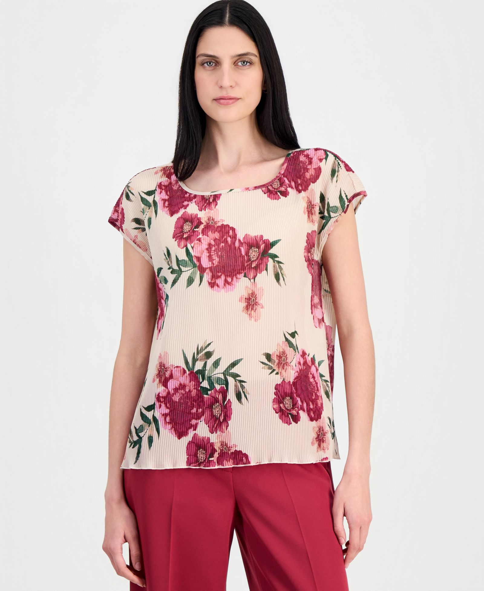 Топ Tahari ASL Women's Pleated Floral Boat-Neck