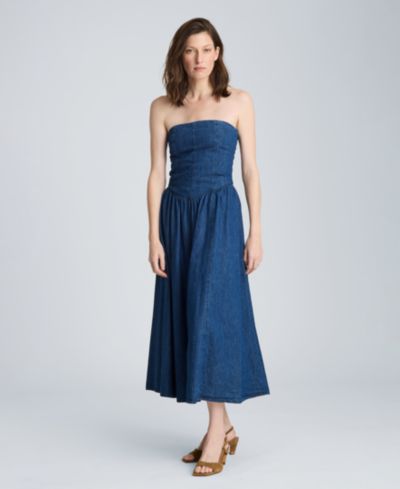Kenneth Cole Women's Strapless Bustier Denim Midi Dress