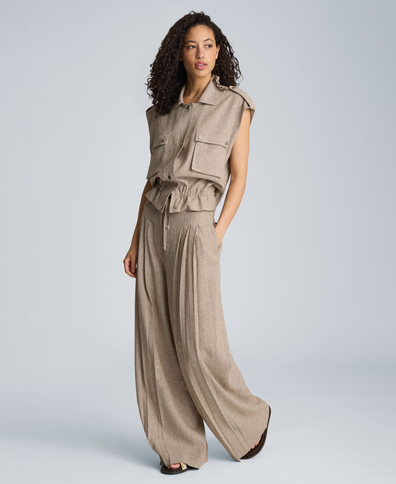 Женские брюки Kenneth Cole Fly Front High Rise с тройными складками из смеси льна