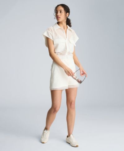 Kenneth Cole Women's High-Rise Sheer Wide-Leg Shorts
