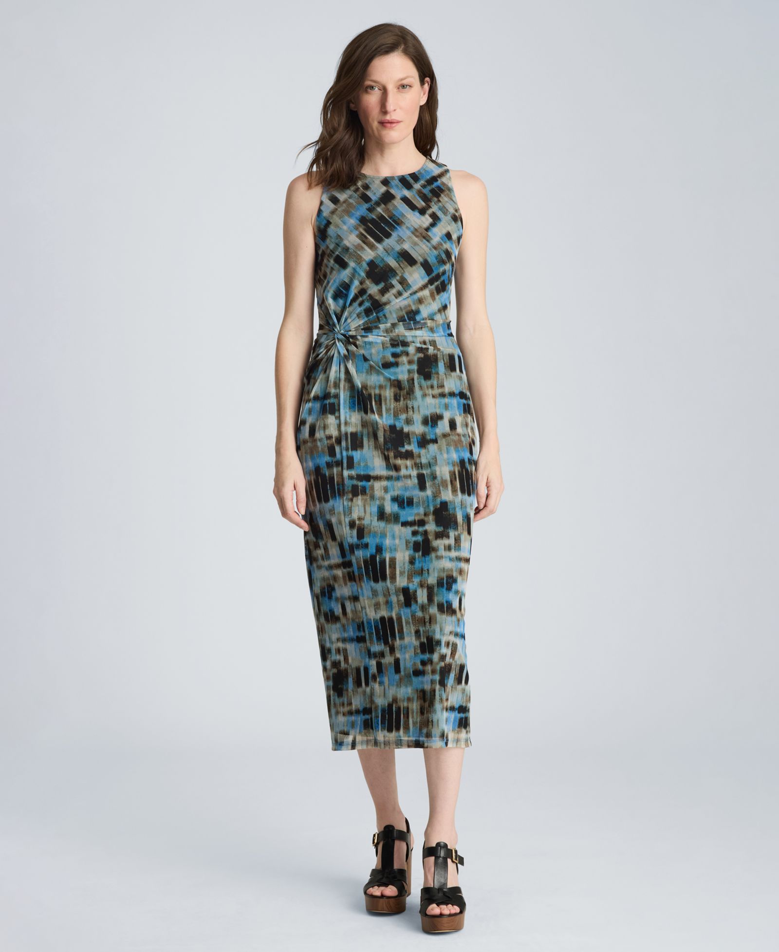 Kenneth Cole Женский Twist Front Mesh Printed Midi Dress