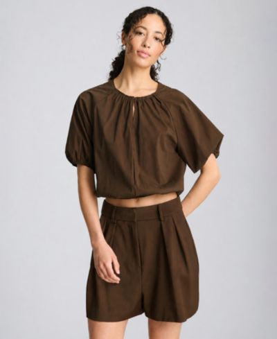 Kenneth Cole Женская укороченная блузка с объемными рукавами Bubble Blouse
