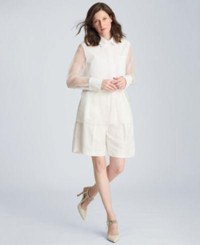 Kenneth Cole Women's Button Front Shirt with Sheer Overlay