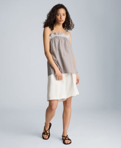 Топ Kenneth Cole Women's Cotton Shirred Neck Lace Trim