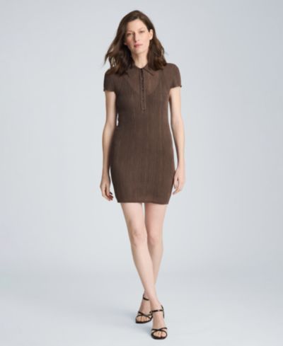 Kenneth Cole Women's Variegated Ribbed Collared Neck Polo Sweater Dress