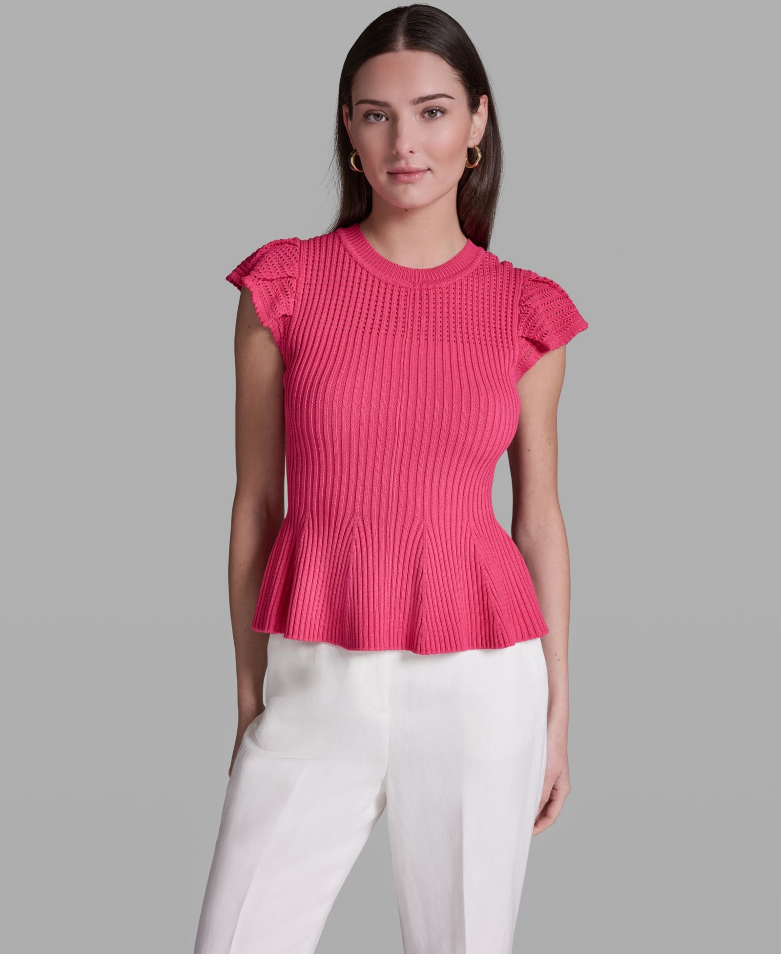 BCBG Женский топ Peplum с коротким рукавом