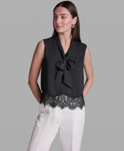 BCBG Women's Sleeveless Tie-Neck Top