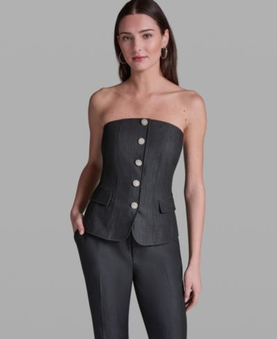 BCBG Женский топ без бретелек из искусственной джинсы на пуговицах