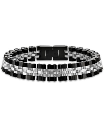 Esquire Men's Jewelry Polished Black and White Hexagon Link Bracelet in Stainless Steel