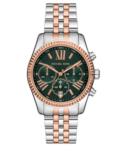 Женские кварцевые часы Michael Kors Lexington Chronograph двухцветные из нержавеющей стали 38mm
