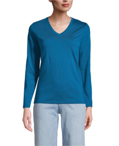 Женская футболка Lands' End Petite Relaxed Supima Cotton с длинным рукавом и v-образным вырезом