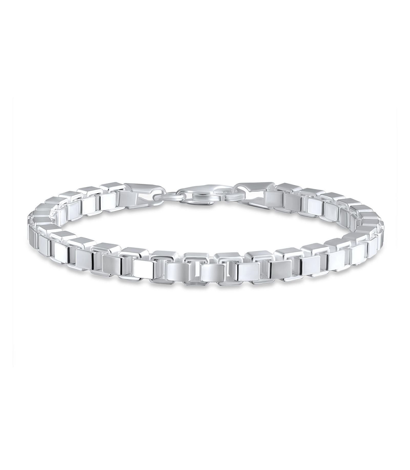Bling Jewelry Solid Strong .925 Sterling Silver Venetian Square Box Link Chain Bracelet