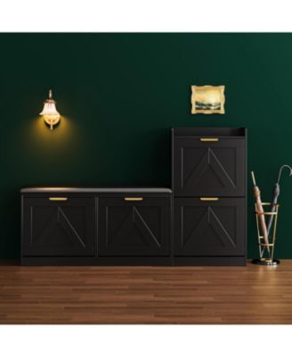 gaomon Farmhouse Shoe Cabinet with Bench 4 Flip Drawers Entryway Shoe Storage Organizer with Comfort Cushioned Seat Freestanding Shoe Rack