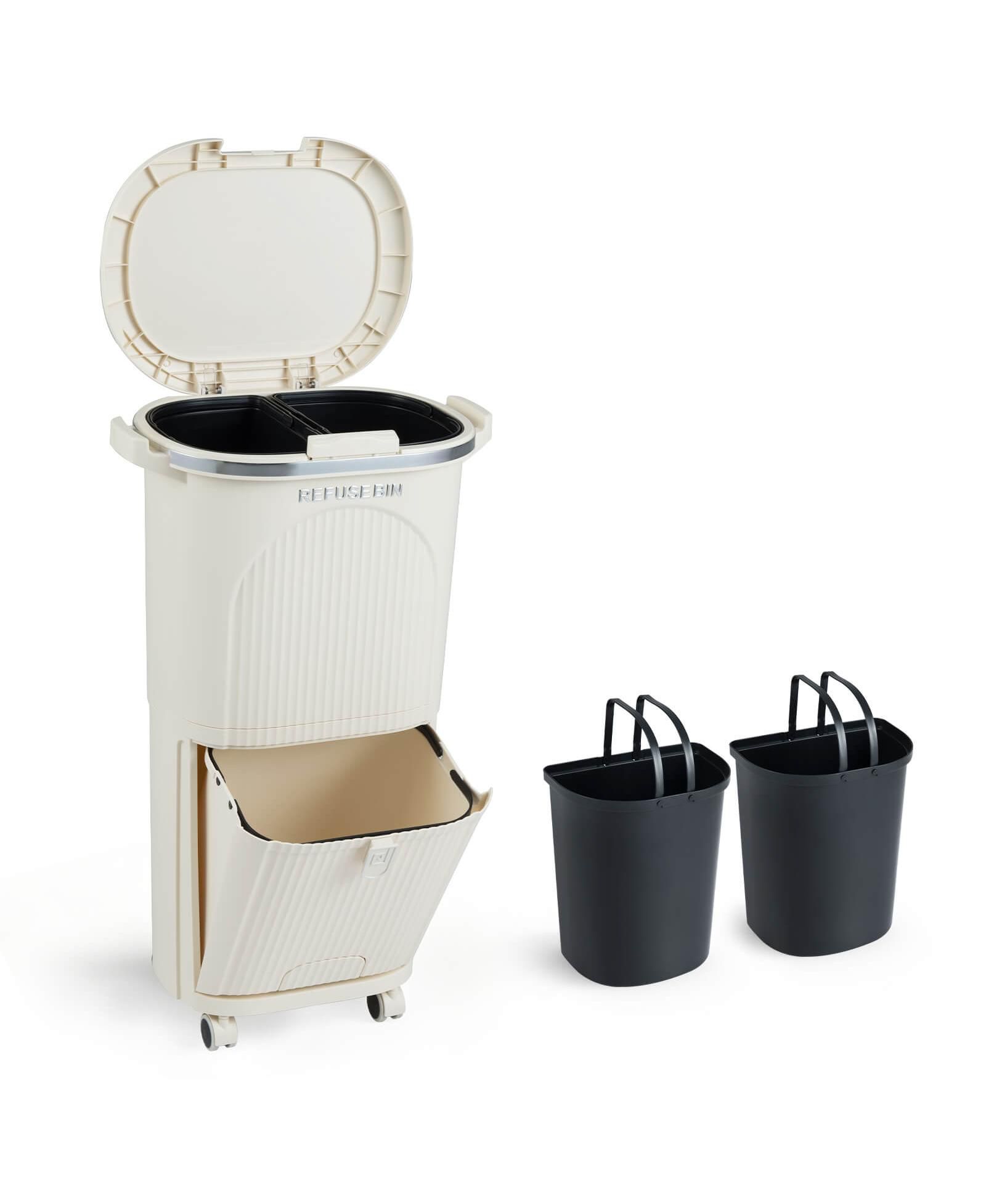 Costway 10 Gallon Kitchen Trash Can with Lid, 2 Removable Buckets, Step Pedal & Wheels