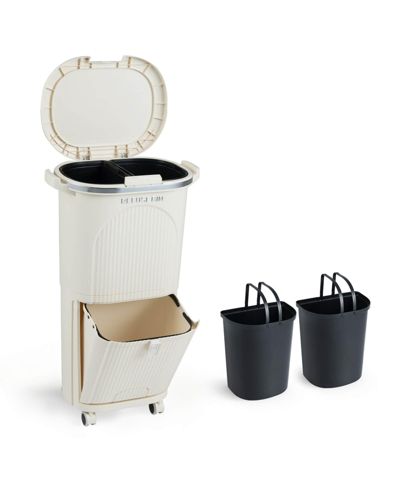 Costway 10 Gallon Kitchen Trash Can with Lid, 2 Removable Buckets, Step Pedal & Wheels