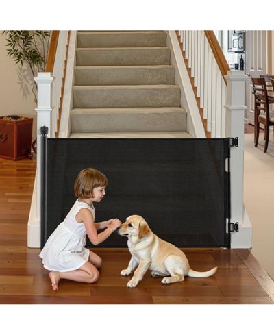 COZITO Retractable Mesh Safety Gate 57" Wide x 38.5" Tall with Security Lock for Stairs and Hallways