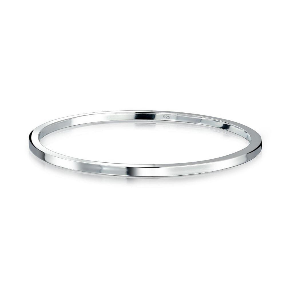 Bling Jewelry Classic Plain Solid 2MM Flat Edge Stackable .925 Sterling Silver Bangle Bracelet