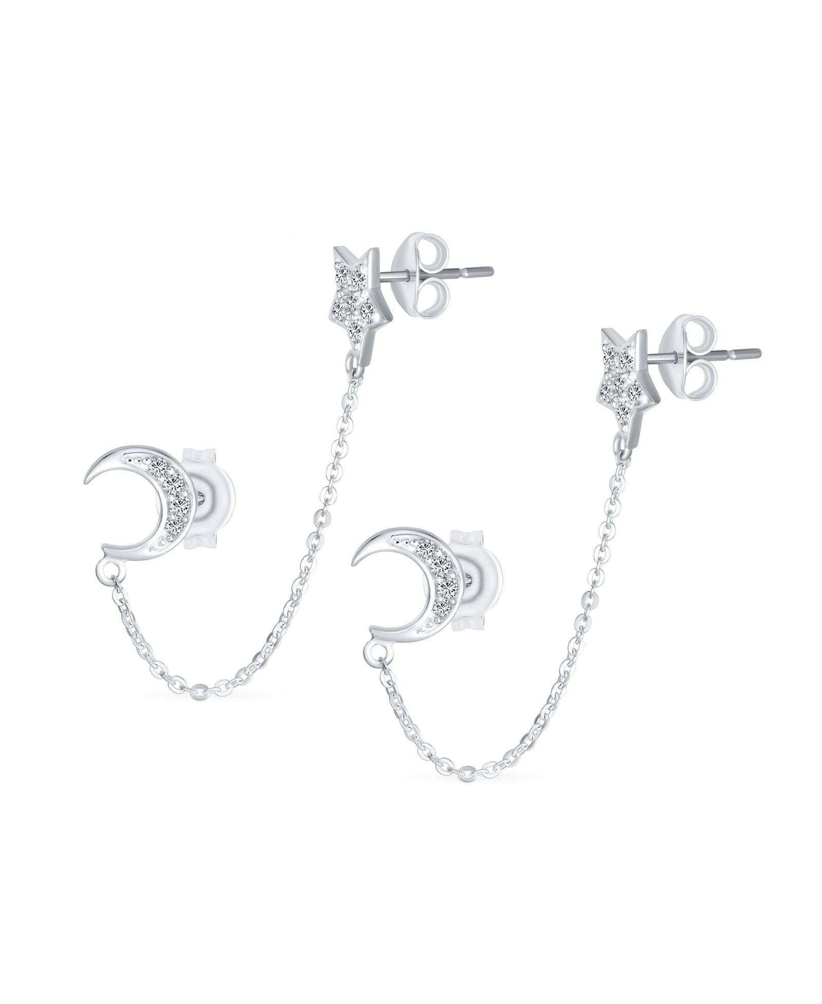 Bling Jewelry Celestial Moon and Star Pierced Cartilage and Ear Lobe Stud Earrings .925 Sterling Silver