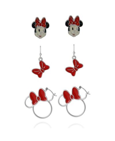 Набор серебристых сережек Disney Minnie Mouse Bow (3 пары: кольца, подвески и гвоздики)