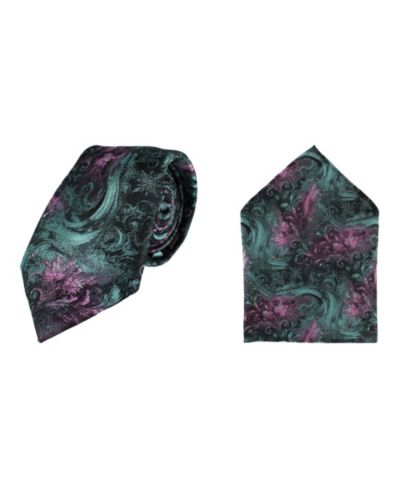 TRAFALGAR Big & Tall Arcane Storm Silk Tie and Pocket Square Bundle
