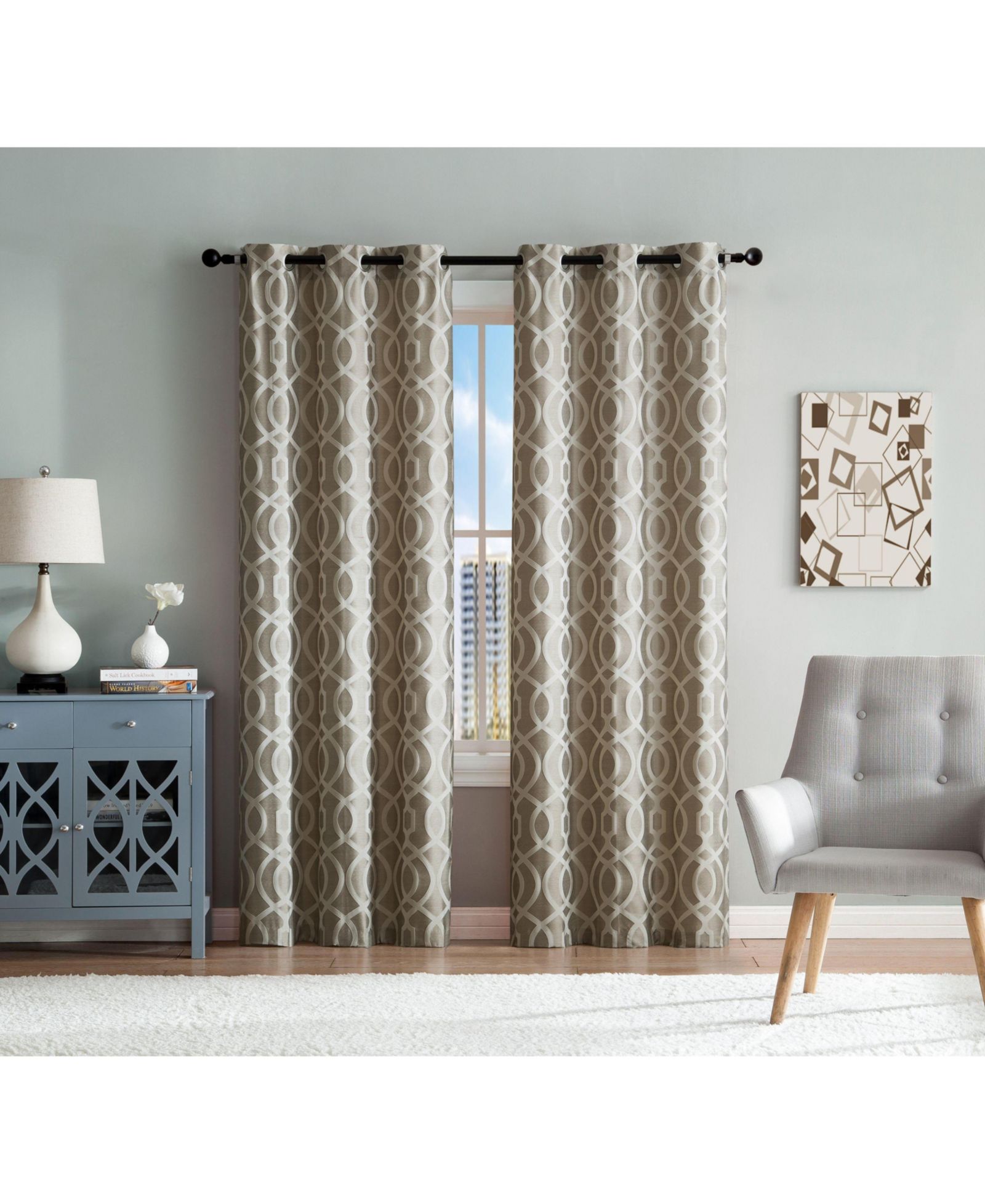 Kate Aurora Royal Living 2 Pack Venetian Semi Sheer Lattice Grommet Top Curtain Panels
