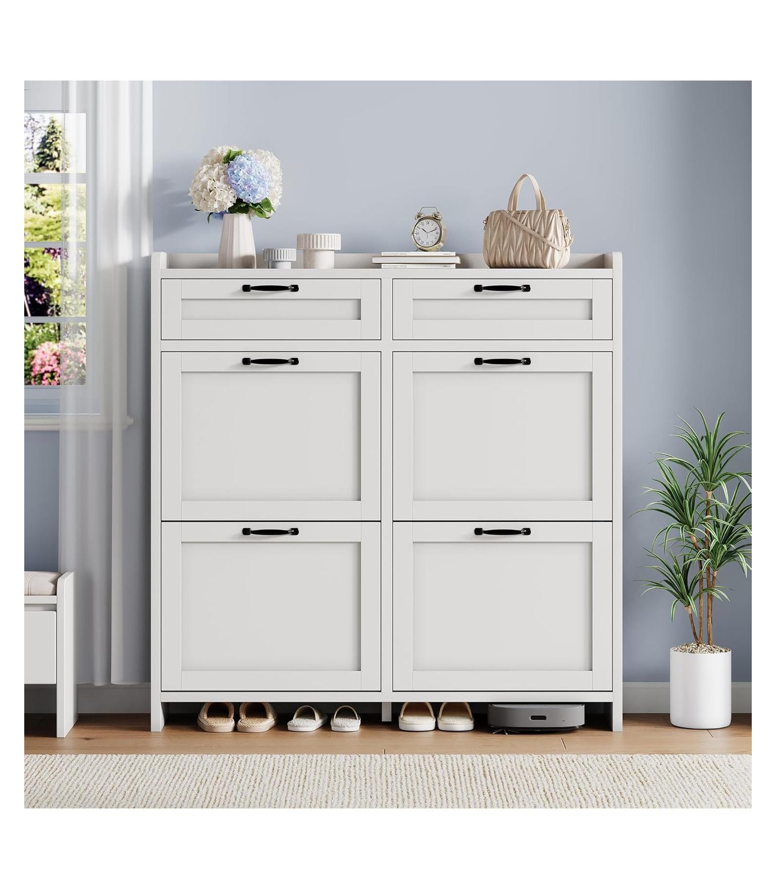 gaomon Shoe Cabinet with 4 Flip Drawers and 2 Top Drawers High-Gloss Painted Wood Shoe Organizer with Adjustable Shelves Freestanding Shoes.