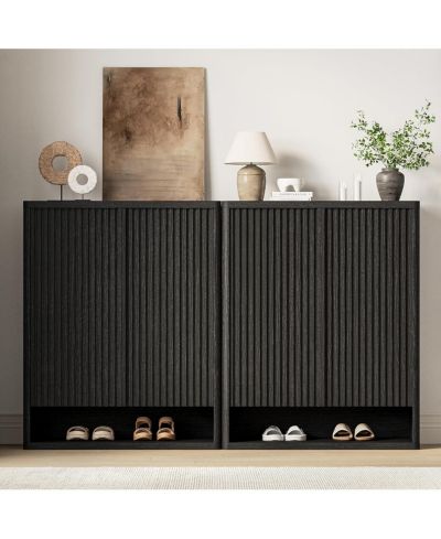 gaomon 63 Inch Shoe Cabinet Large Shoe Storage Cabinet with Adjustable Shelves Wooden Shoe Organizer with Fluted Door Holds 50-60 Pairs for Entryway
