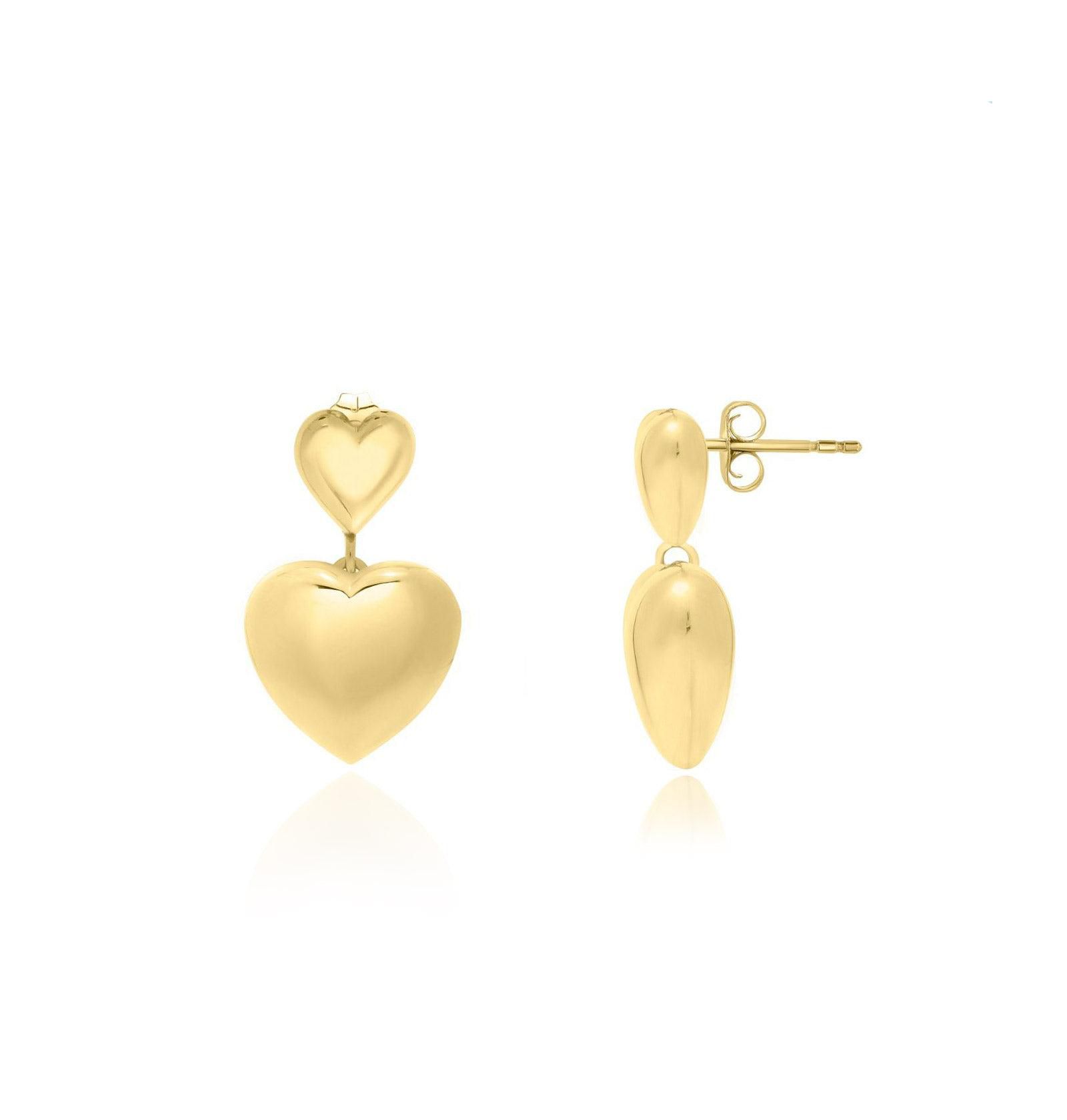 Серьги-подвески The Lovery Double Heart, позолоченное стерлинговое серебро 14K