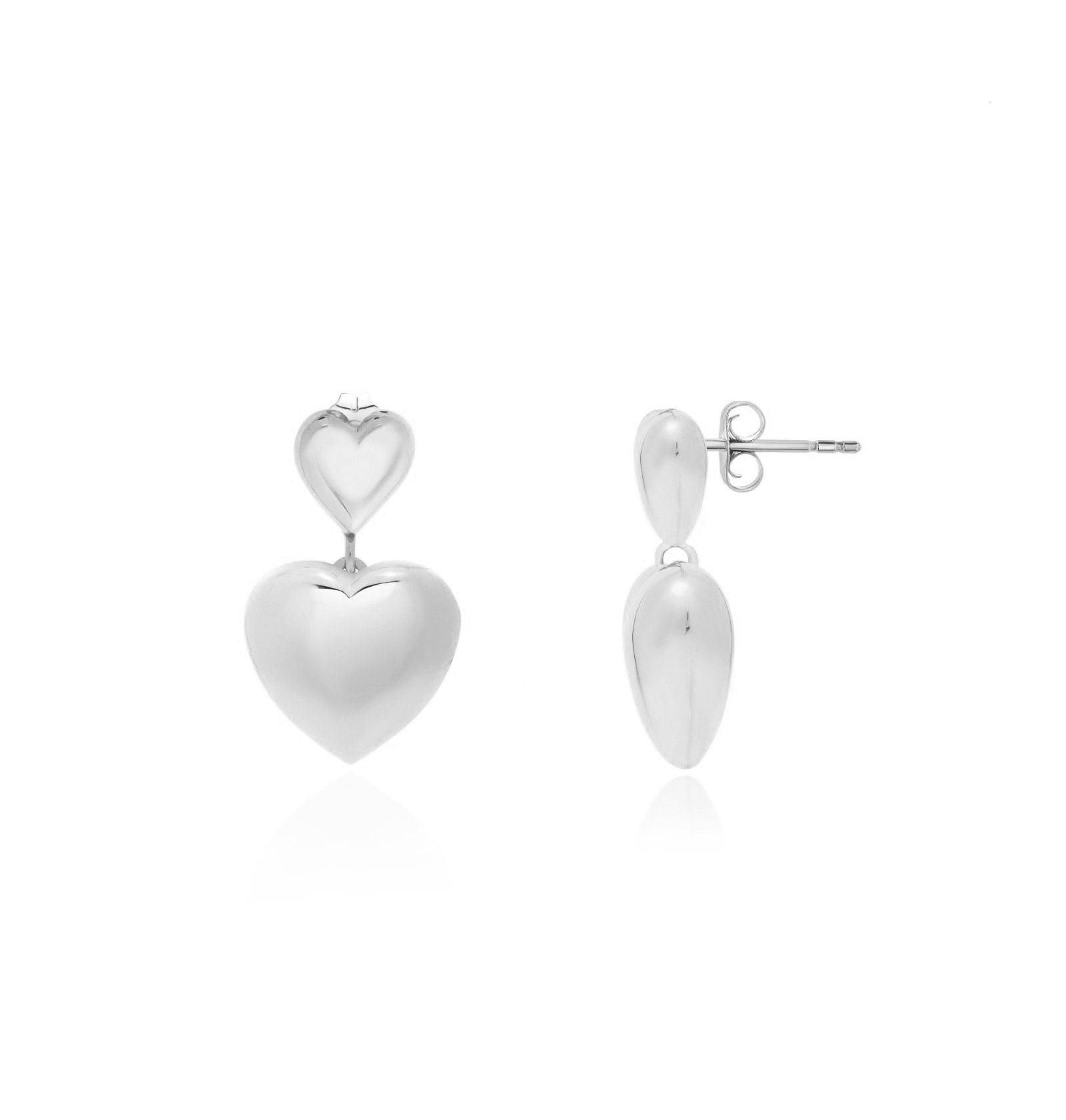 The Lovery Double Heart Drop Earrings Sterling Silver