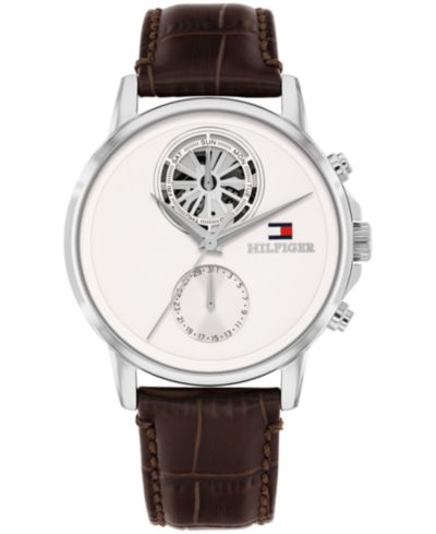 Tommy Hilfiger Мужские многофункциональные часы на коричневом кожаном ремешке, 40mm