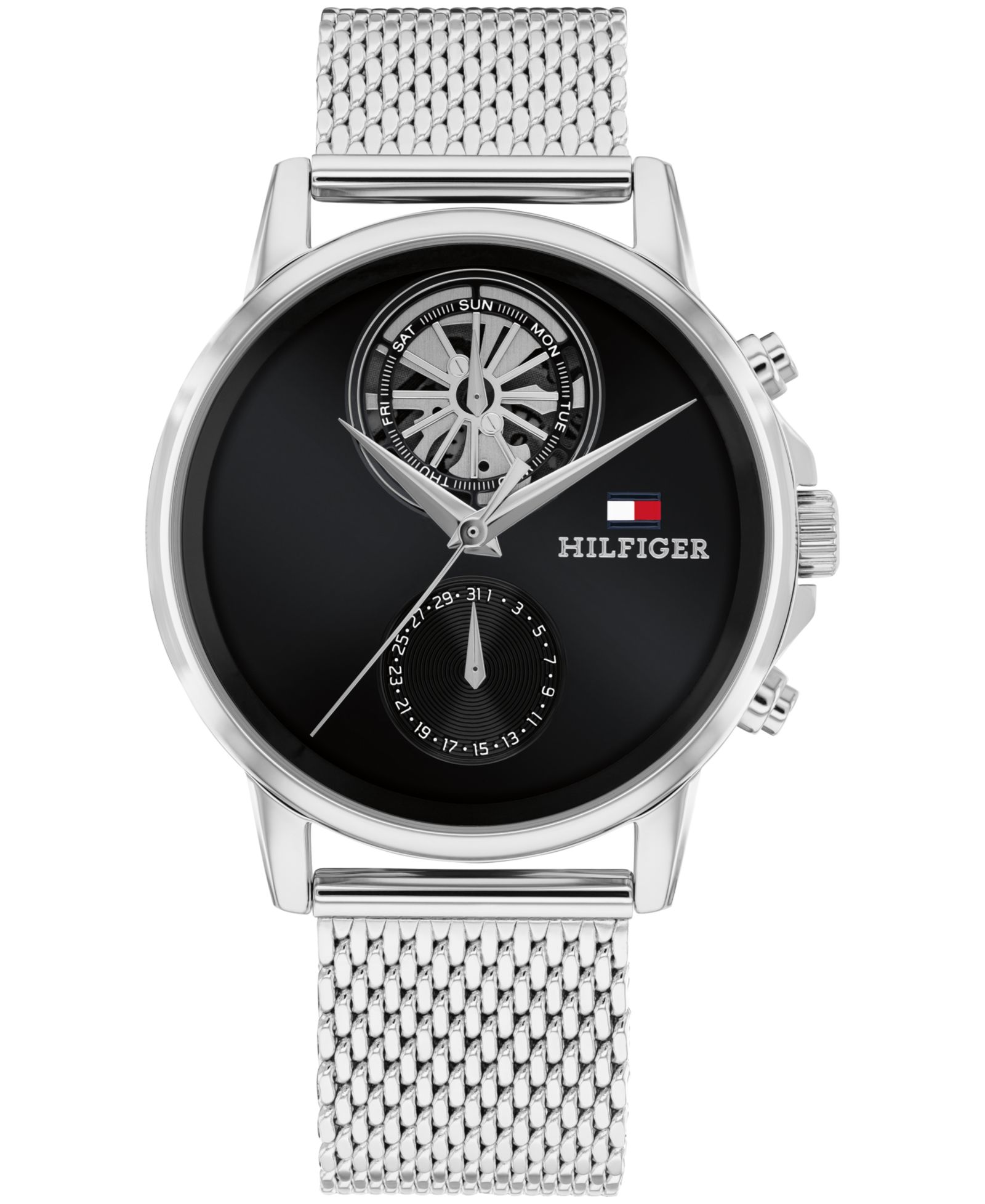 Мужские часы Tommy Hilfiger Multifunction Silver Tone Stainless Steel Mesh Bracelet 40mm