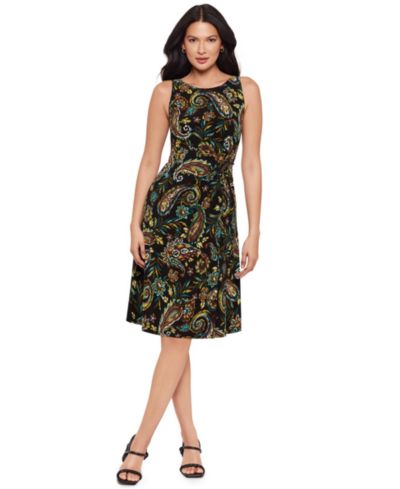 Body by Miraclesuit Women's Paisley Print Jewel Neck Midi Shaping Dress