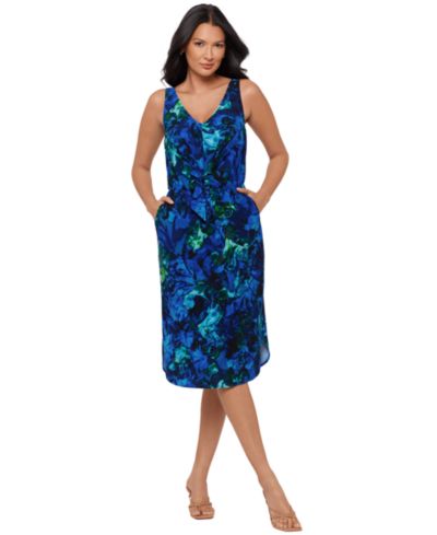 Body by Miraclesuit Women's Printed V-Neck Midi Shaping Dress