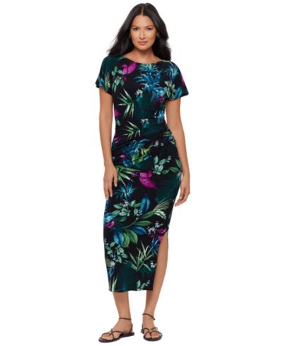 Body by Miraclesuit Women's Botanical-Print Boat Neck Shaping Dress
