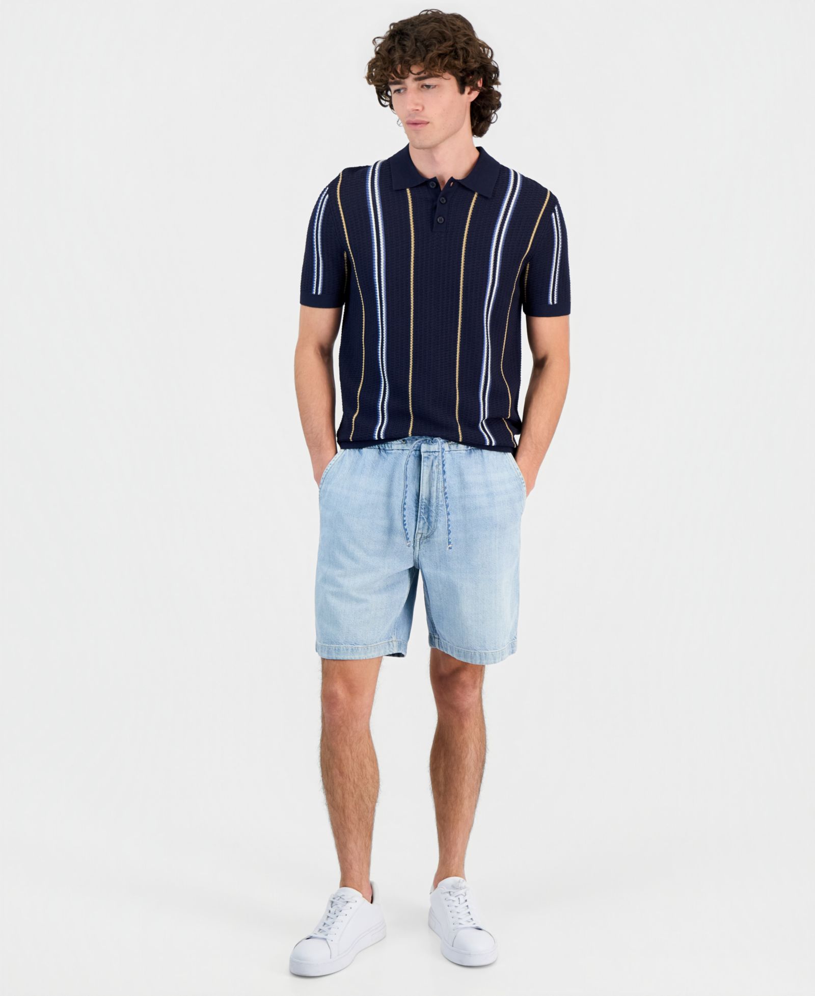 GUESS Men's Carson Cotton-Blend Drawcord 8" Shorts