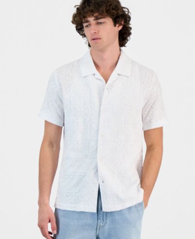 GUESS Men's Mosley Woven Eyelet Short-Sleeve Shirt