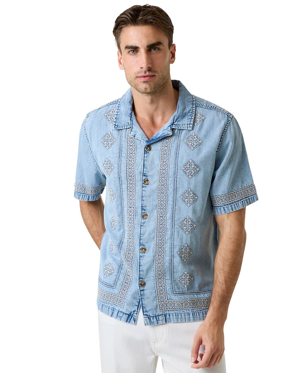 GUESS Men's Short-Sleeve Embroidered Shirt