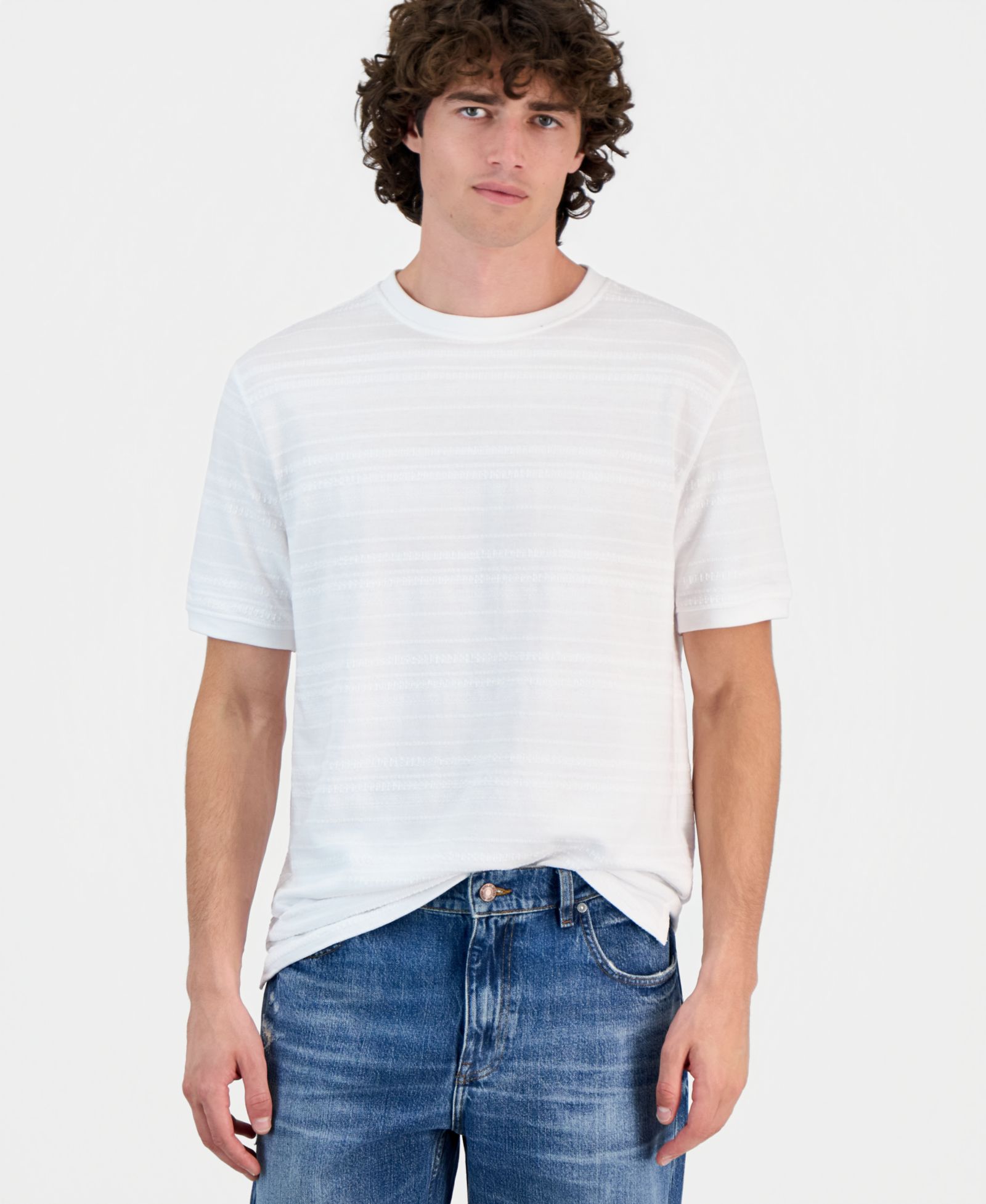 GUESS Men's Cotton-Blend Textured Knit Crewneck Top