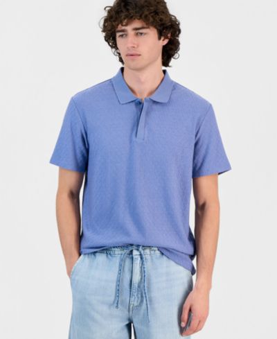 GUESS Men's Diagonal Texture Interlock Zip Polo