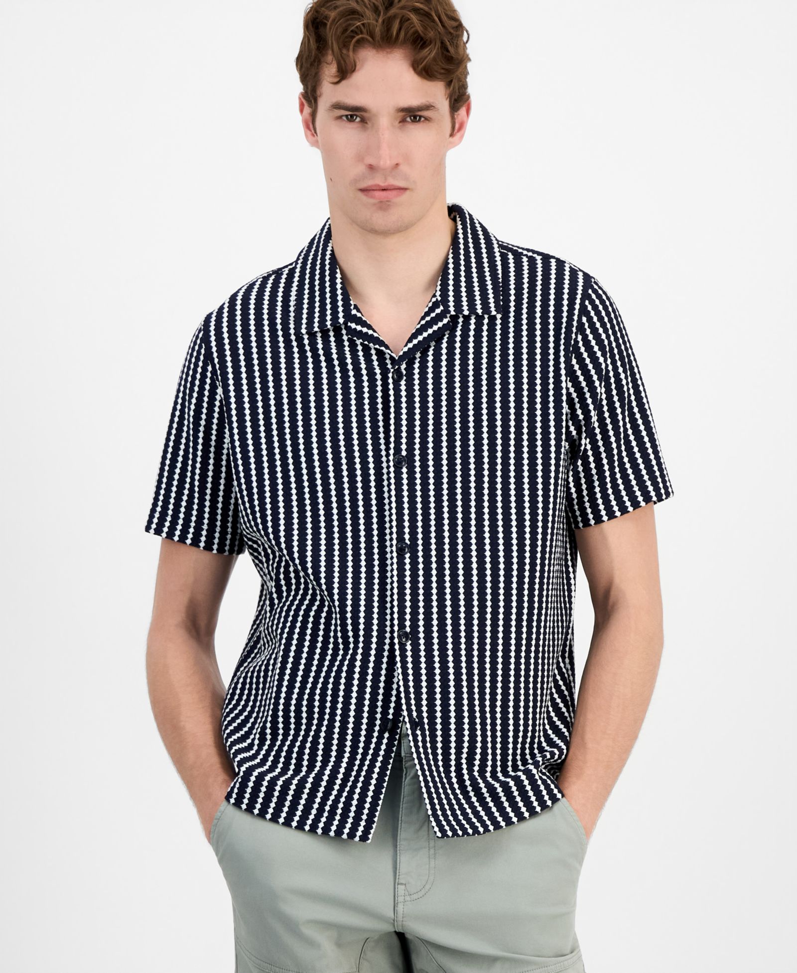 GUESS Men's Rafa Jacquard Knit Short-Sleeve Shirt