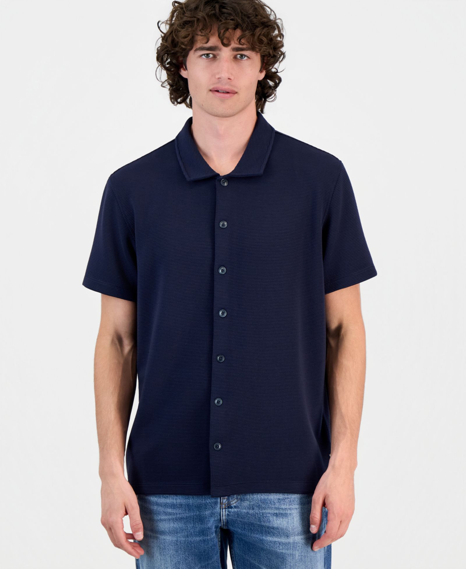GUESS Men's Arin Solid Knit Short-Sleeve Shirt