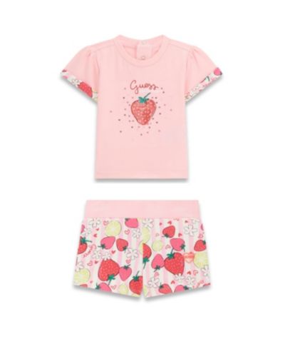 GUESS Baby Girls' Strawberry Lemonade Short-Sleeve T-Shirt and Shorts, 2-Piece Set