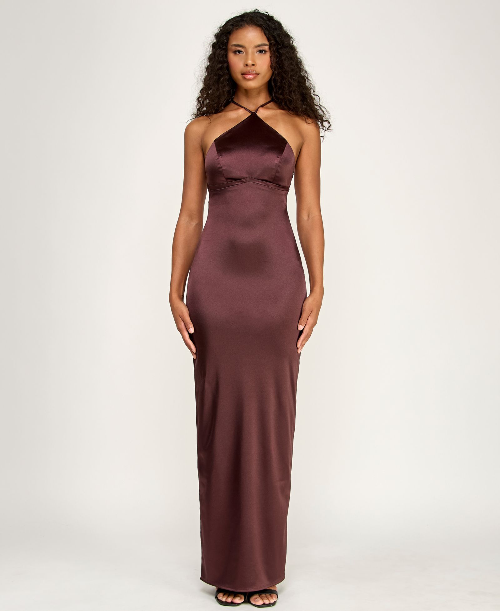 Alex & Sophia Juniors' Satin Halter Neck Gown