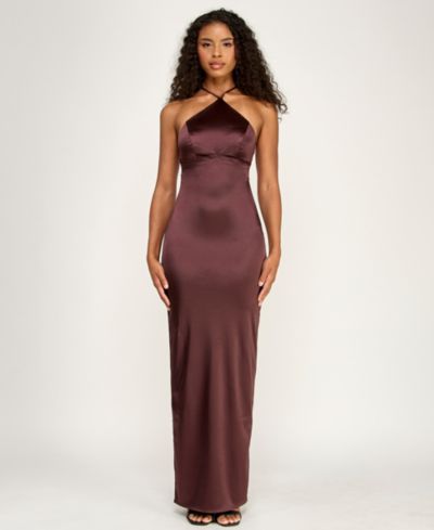 Alex & Sophia Juniors' Satin Halter Neck Gown
