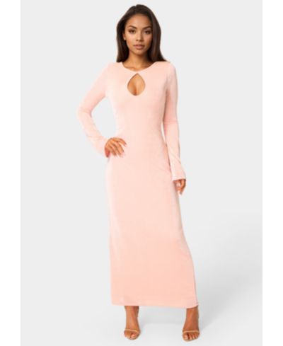 Bebe Women's Long Sleeve Open Neck Slinky Maxi Dress