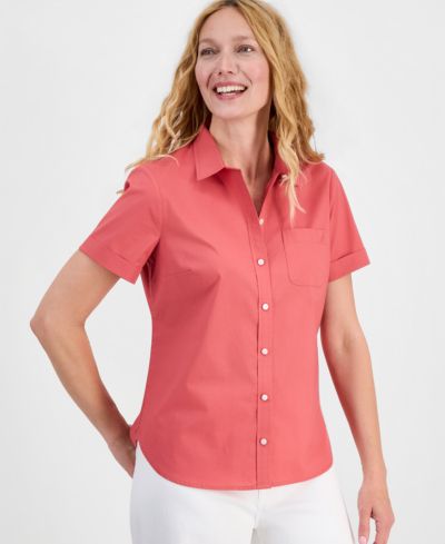 Nautica Women's Cotton Solid Short-Sleeve Camp Shirt